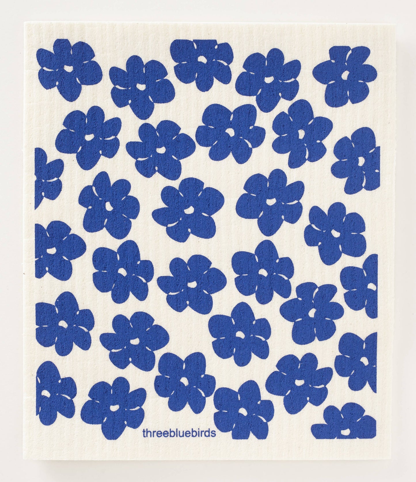 Swedish Dishcloth ~ Blue Poppies on White