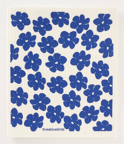 Swedish Dishcloth ~ Blue Poppies on White