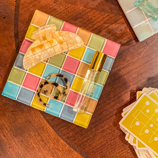 Square Glass Tile Tray ~ Pastel Sprinkles