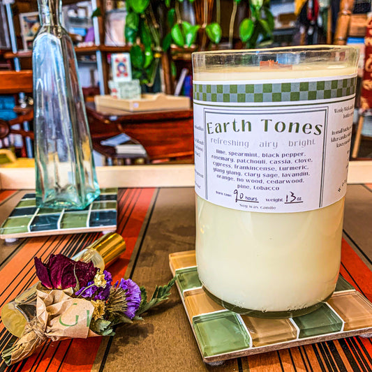 Repurposed Bottle Candle ~ Earth Tones