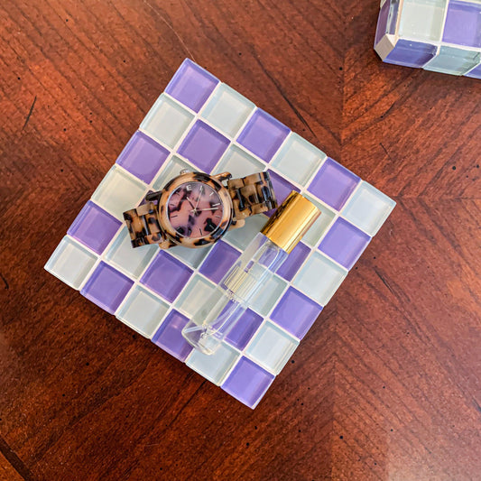 Square Glass Tile Tray ~ Lavender Latte