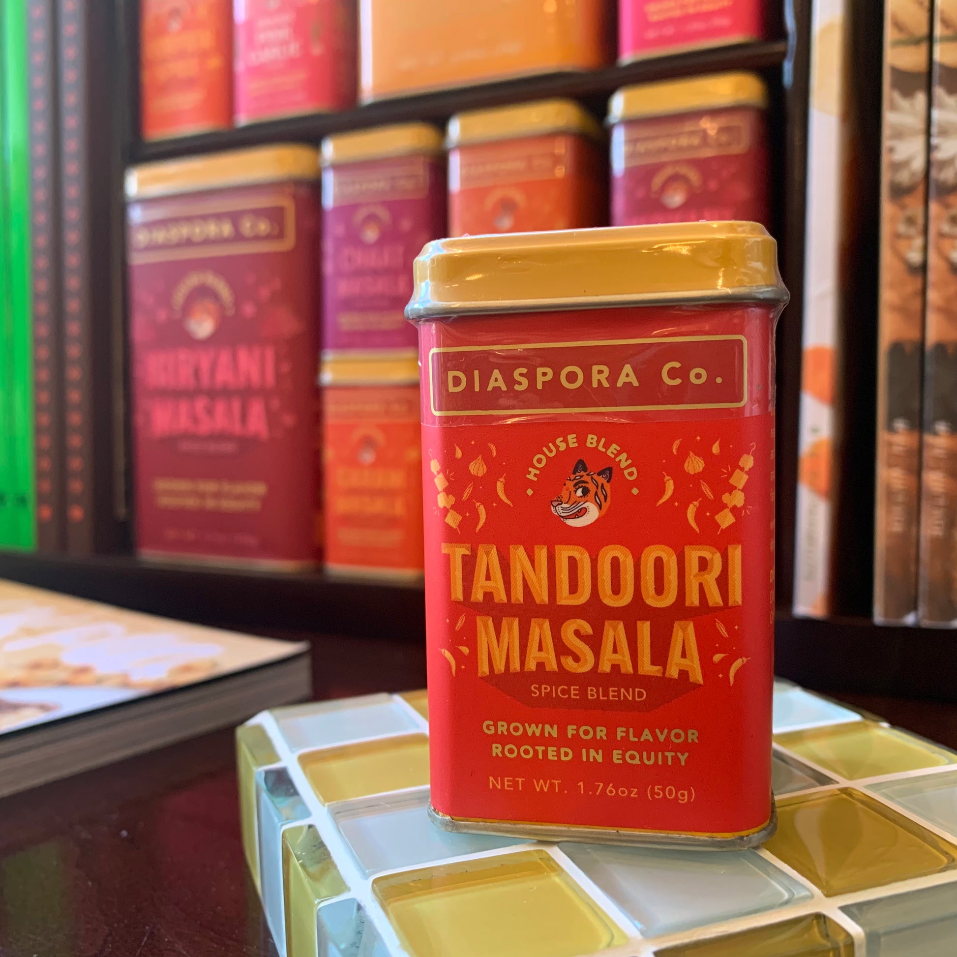 Tandoori Masala spice mix in red aluminum base tin size (50g) by Diaspora co