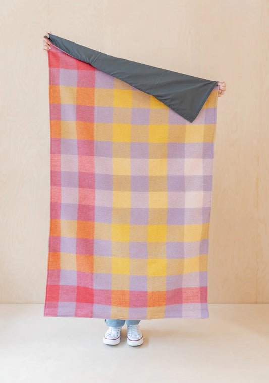 Recycled Small Picnic Blanket ~ Lilac Gradient Gingham