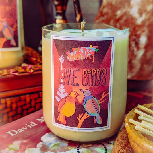 Repurposed Bottle Candle ~ Love Birds