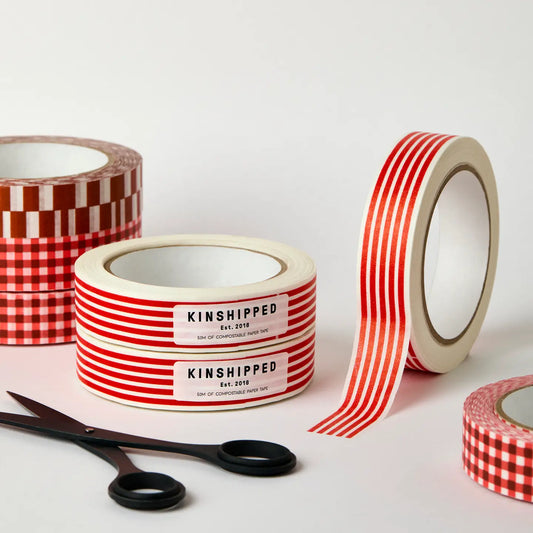 Compostable Paper Tape ~ Red Horizontal Lines