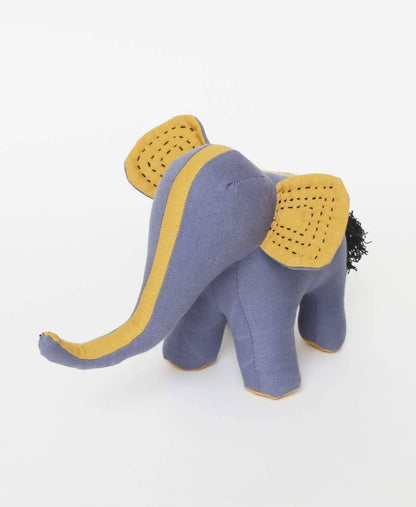 Kantha Handmade Stuffed Elephant ~ Blue Mustard