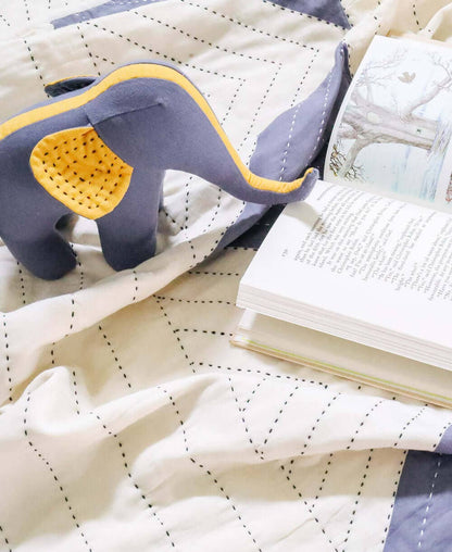 Kantha Handmade Stuffed Elephant ~ Blue Mustard