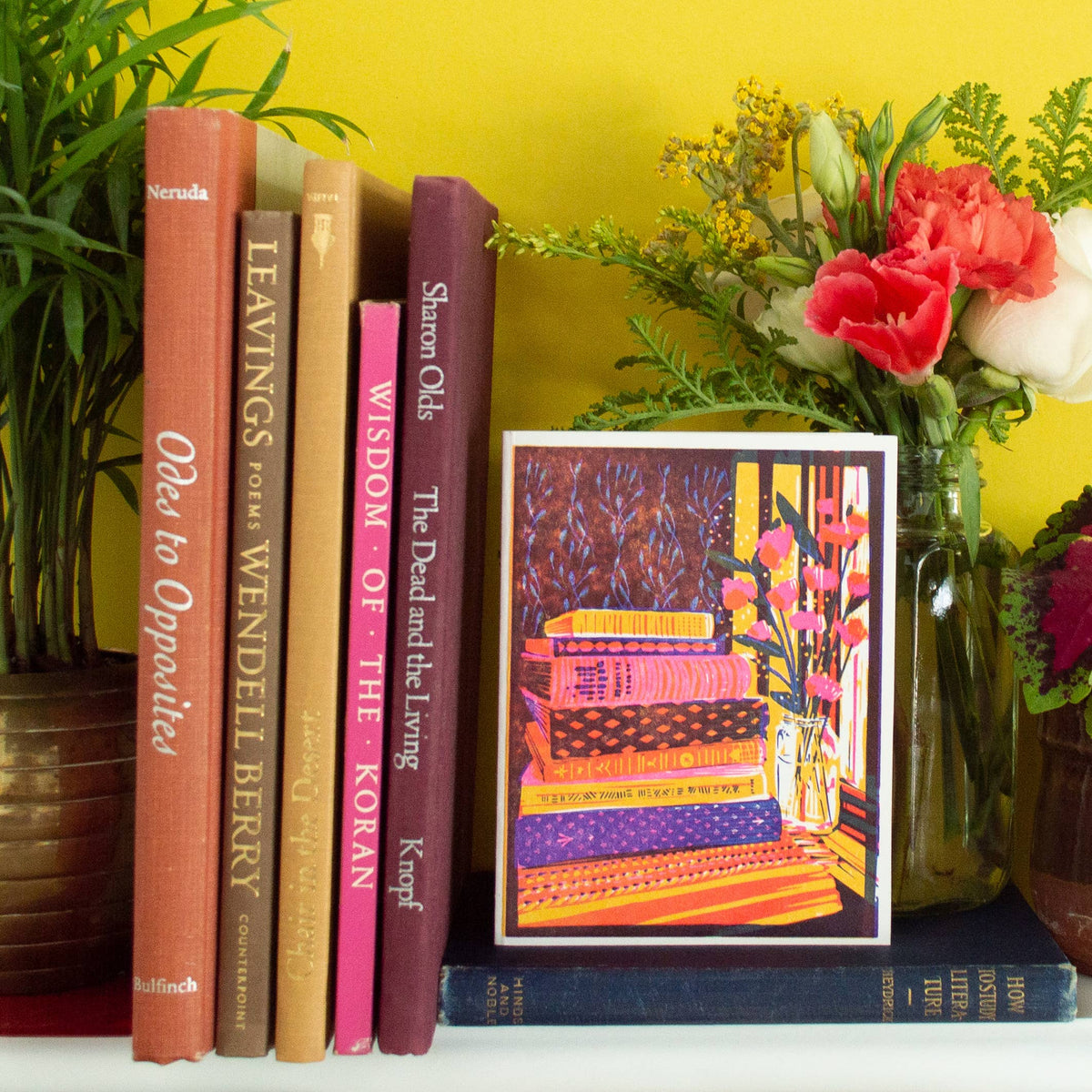 Greeting Card ~ Still Life with Books and Flowers