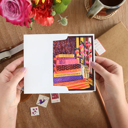 Greeting Card ~ Still Life with Books and Flowers
