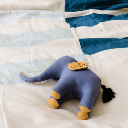 Kantha Handmade Stuffed Elephant ~ Blue Mustard