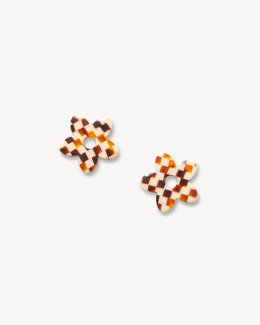 Earring Charm (Petite Flower) ~ Tortoise Checker