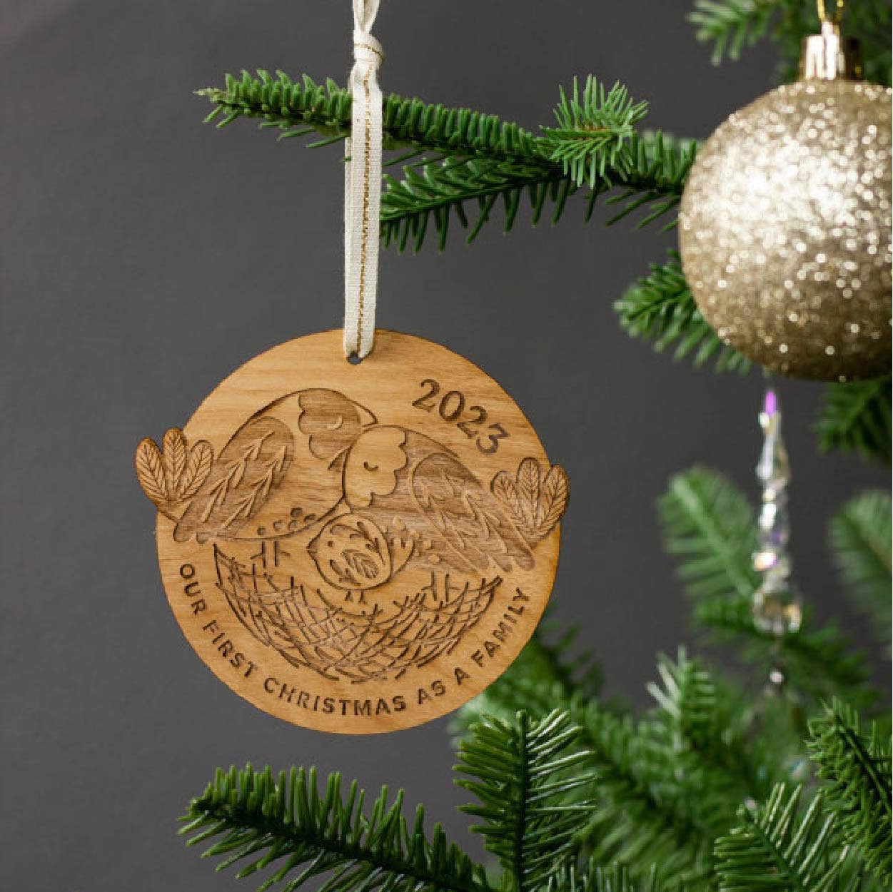 Wood Ornament  ~  Our First Christmas as a Family Birds 2023