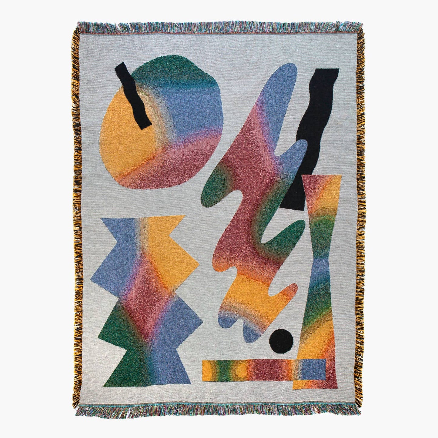 "Sampson" Throw by Slowdown Studio depicts an electric piece with watercolor spashes and abstract shapes. Jacquard woven