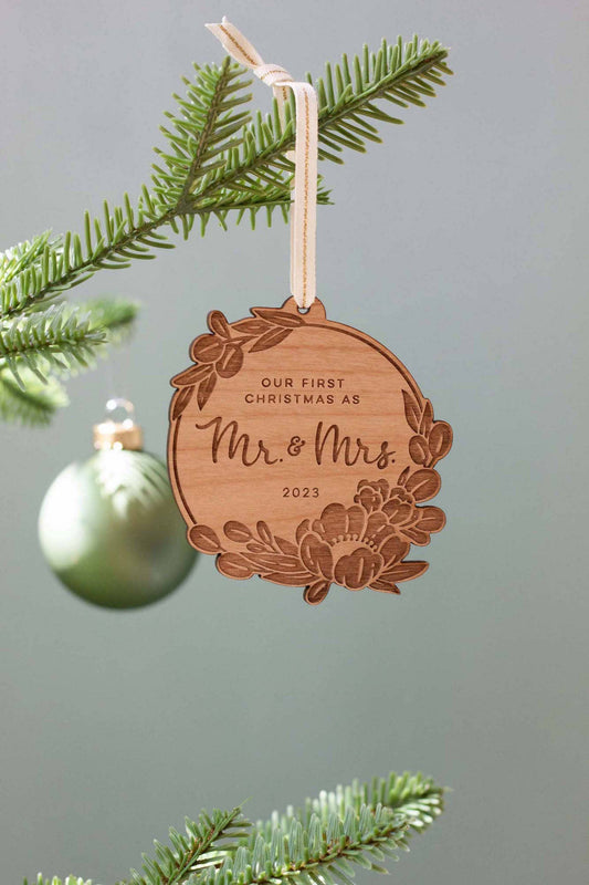 Wood Ornament  ~  Our First Christmas as Mr. and Mrs. 2023