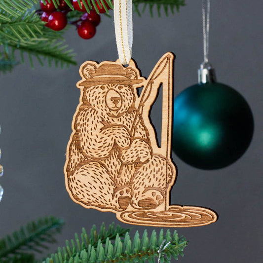 Wood Ornament ~  Fishing Bear