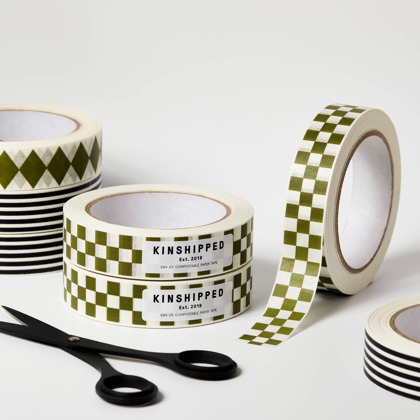 Compostable Paper Tape ~ Green Checker