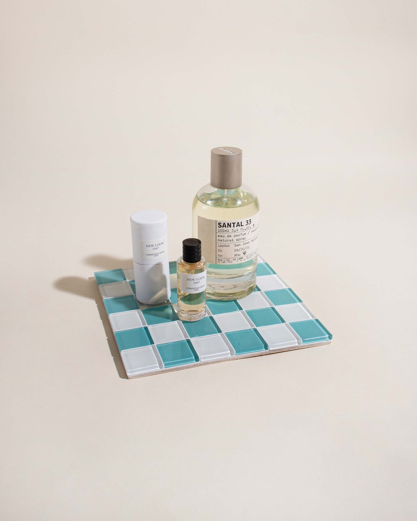 Square Glass Tile Tray ~ Teal & White