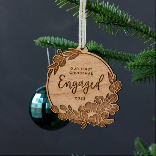 Wood Ornament  ~  Our First Christmas Engaged 2023