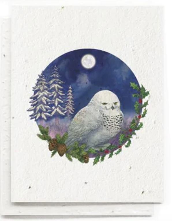 Greeting Card ~ Winter Snowy Owl (Plantable Herbal Seed Card)