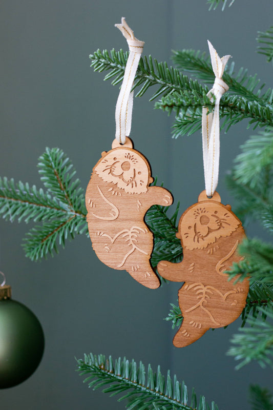 Wood Ornament Pair ~ Otters