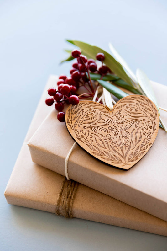 Wood Ornament  ~  Floral Heart