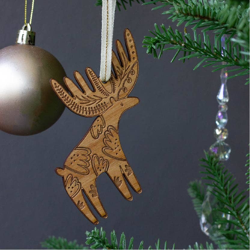 Wood Ornament  ~  Merry Moose