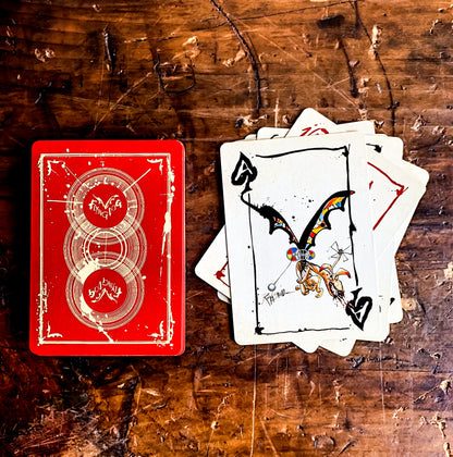 Art of Play "Flying Dog" Playing Cards edition 1 showing the brewery logo on the ace of spades. illustrated by ralph steadman.